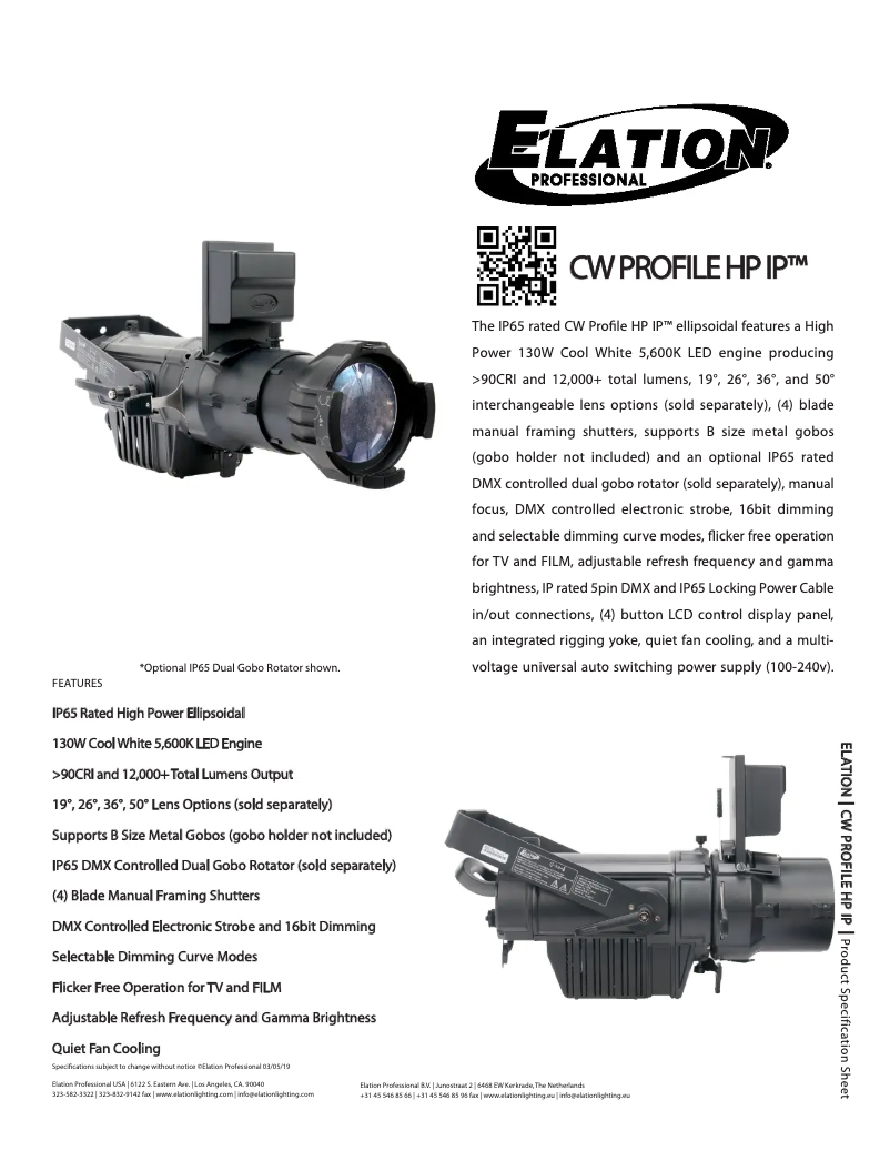 Page n°1 - Fiche technique Elation CW Profile HP IP