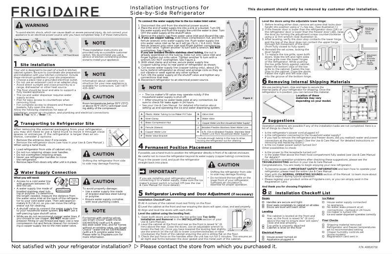 Page 1 de la notice Guide d'installation Frigidaire FRSS26L3AF