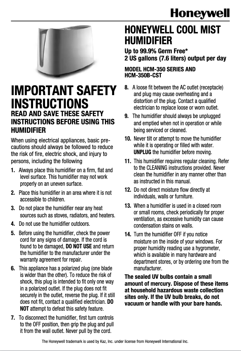 Page n°1 - Manuel utilisateur Honeywell HCM350