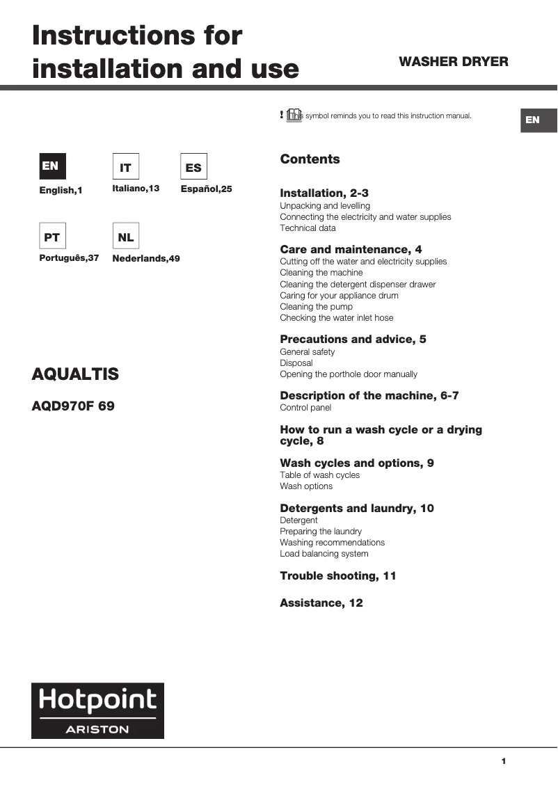 Image de la première page du manuel de l'appareil AQD970F 69 Aqualtis