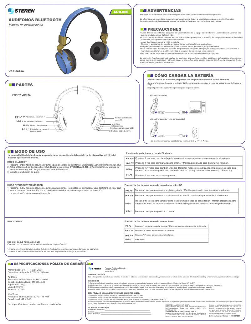 Page n°1 - Manuel utilisateur Steren AUD-800