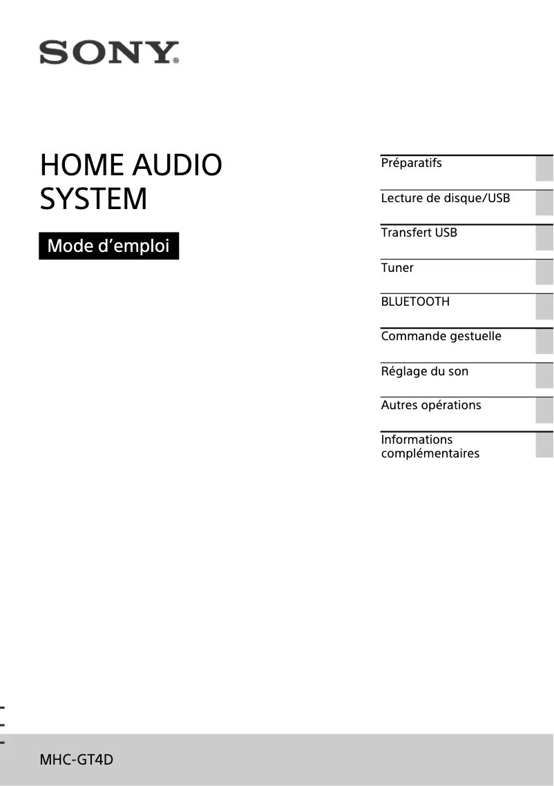 Page n°1 - Manuel utilisateur Sony MHC-GT4D