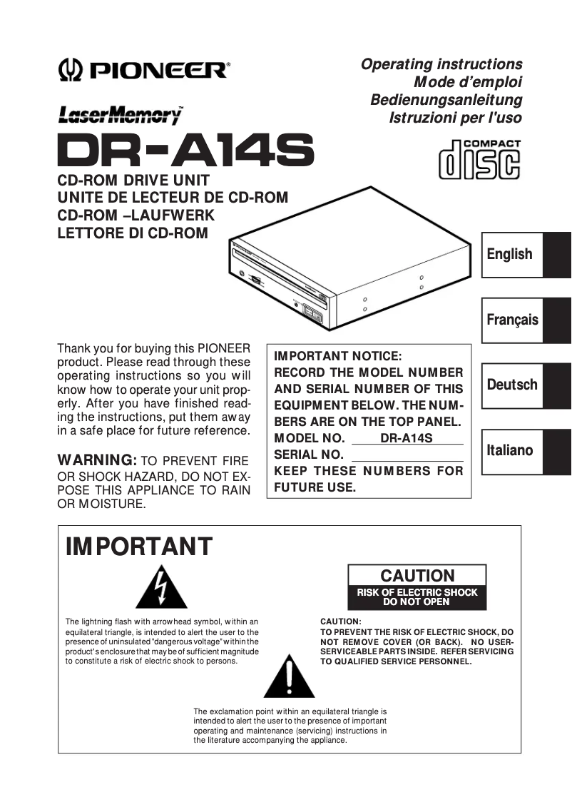 Image de la première page du manuel de l'appareil DR-A14S