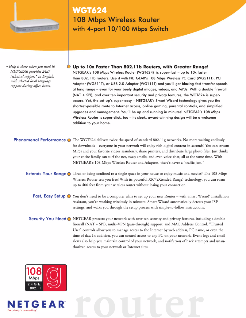 Page 1 de la notice Fiche technique Netgear WGT624 v3