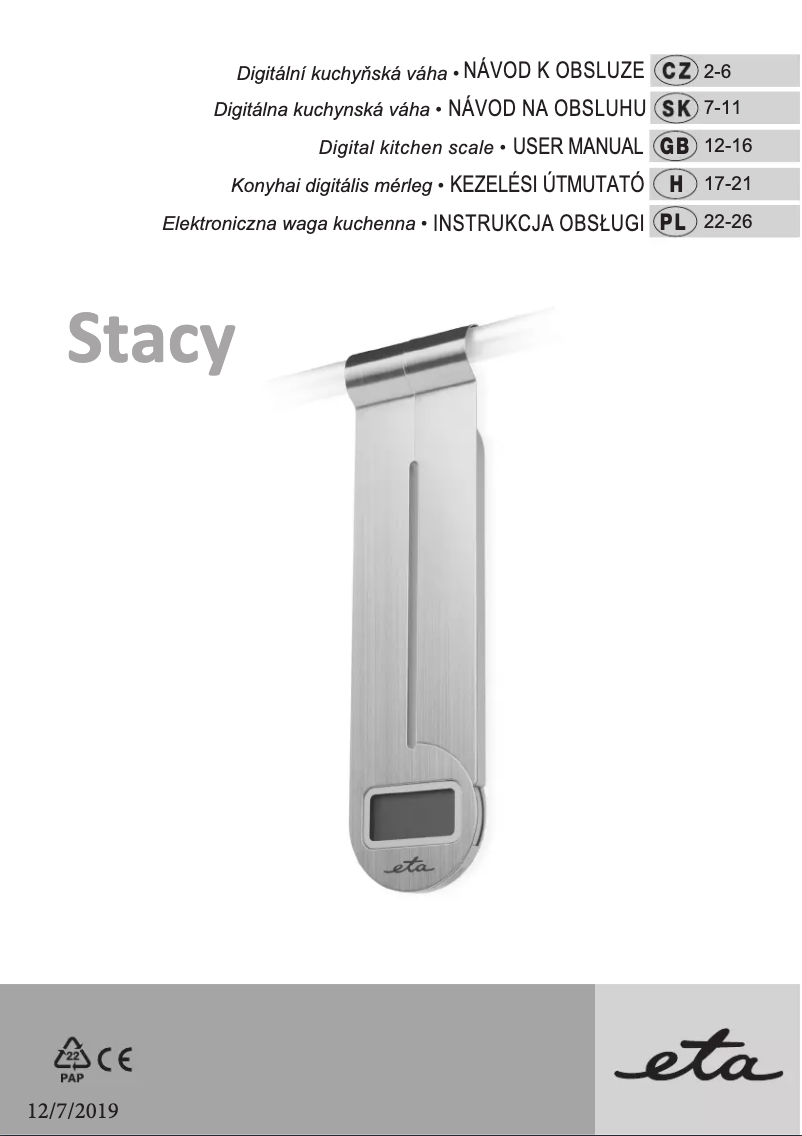 Image de la première page du manuel de l'appareil Stacy 8778 90000