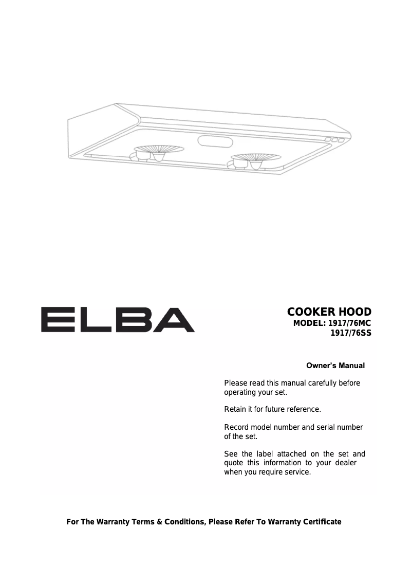 Page 1 de la notice Manuel utilisateur Elba 1917/76 SS