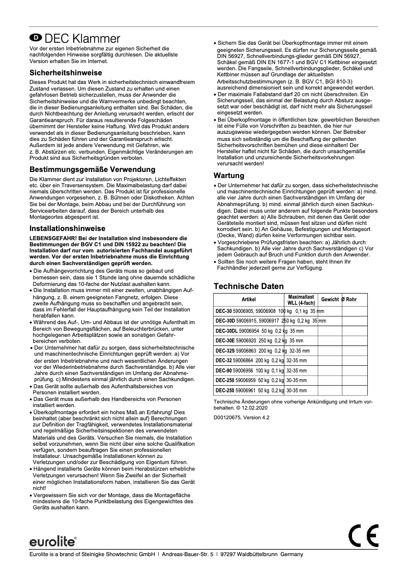 Page n°1 - Manuel utilisateur Eurolite DEC-90