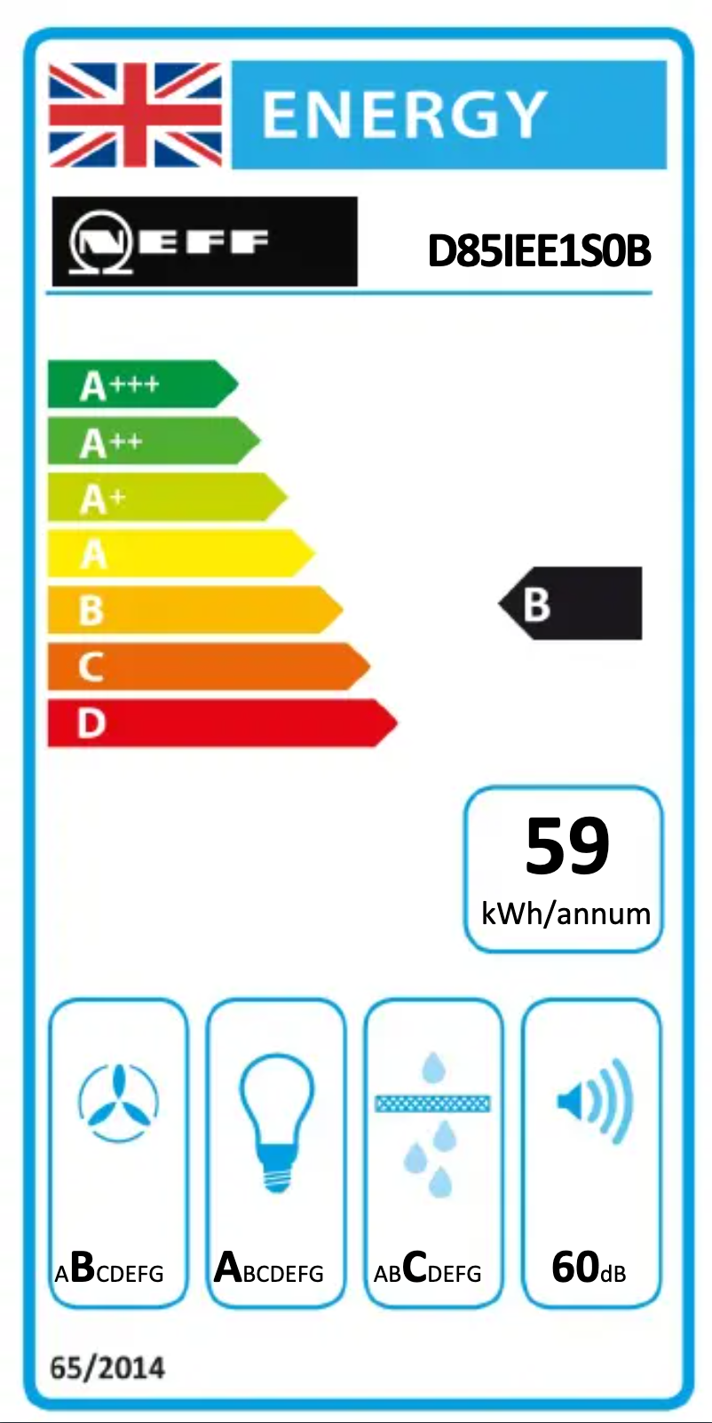 Page 1 de la notice Label énergétique Neff D85IEE1S0B