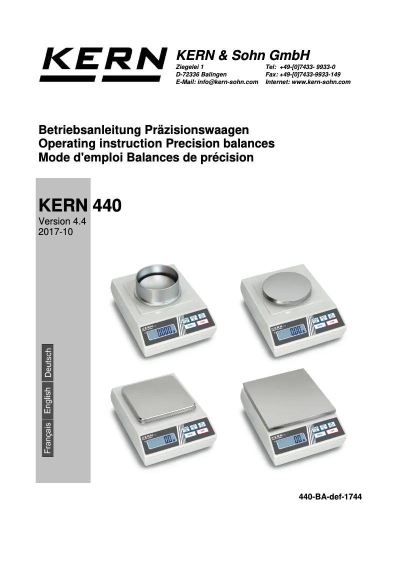 Page 1 de la notice Manuel utilisateur Kern 440