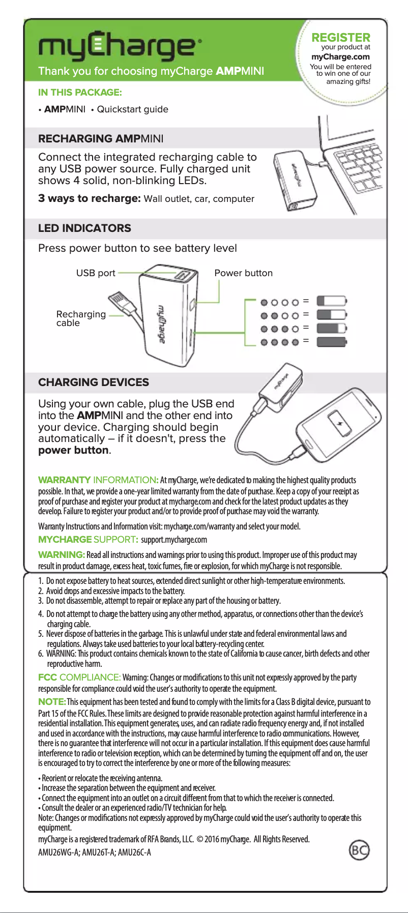 Page 1 of the manual User Manual myCharge AmpMini AMU26C
