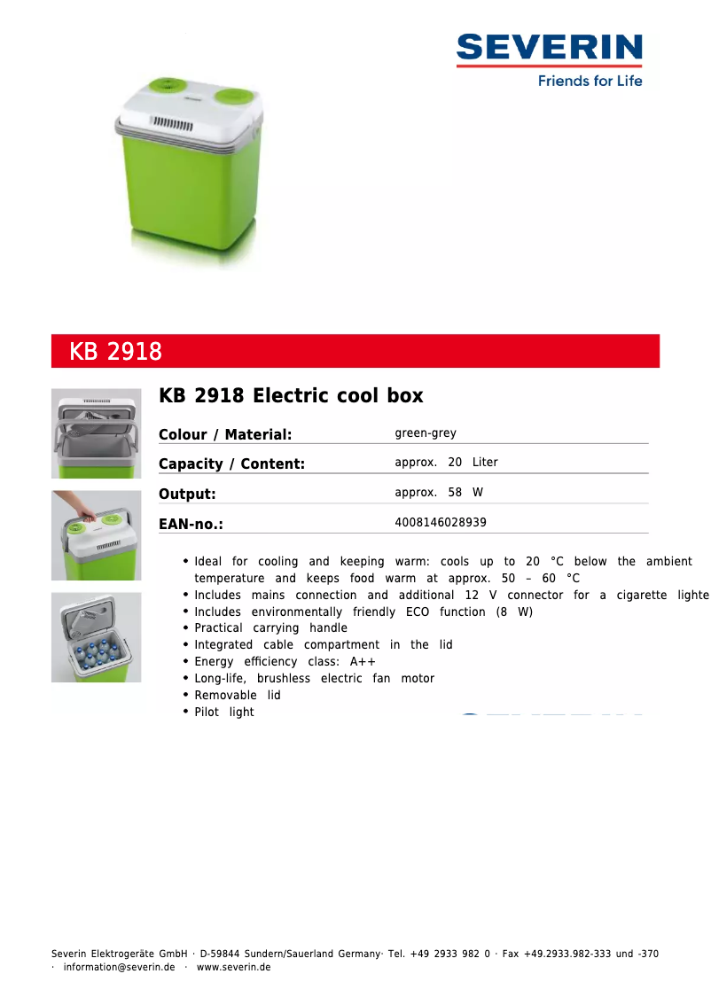 Page n°1 - Fiche technique Severin KB 2918