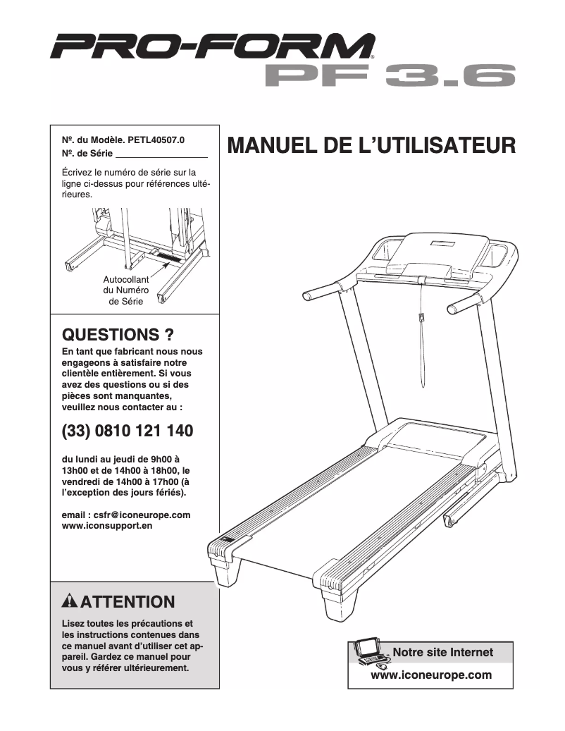Page 1 de la notice Manuel utilisateur Pro-form PF 3.6
