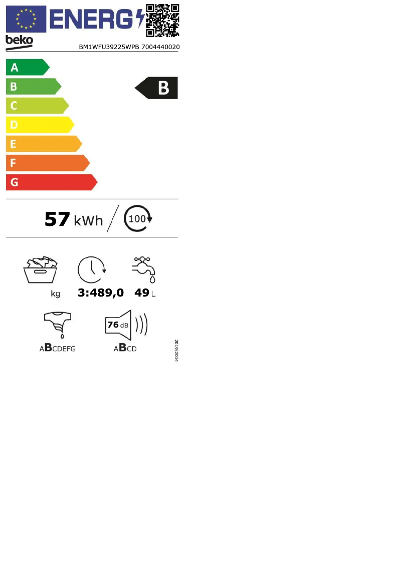 Page 1 de la notice Manuel utilisateur Beko BM1WFU39225WPB