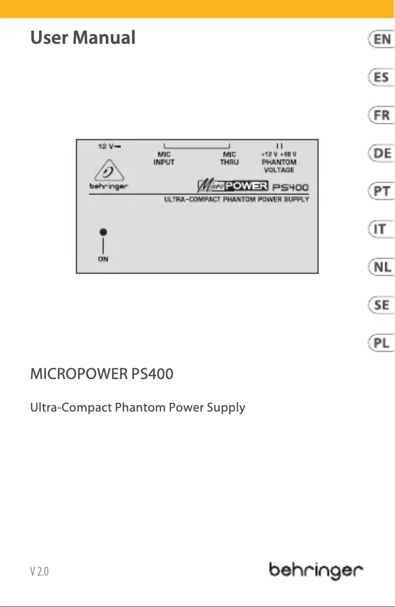 Page 1 de la notice Guide de démarrage rapide Behringer MicroPower PS400