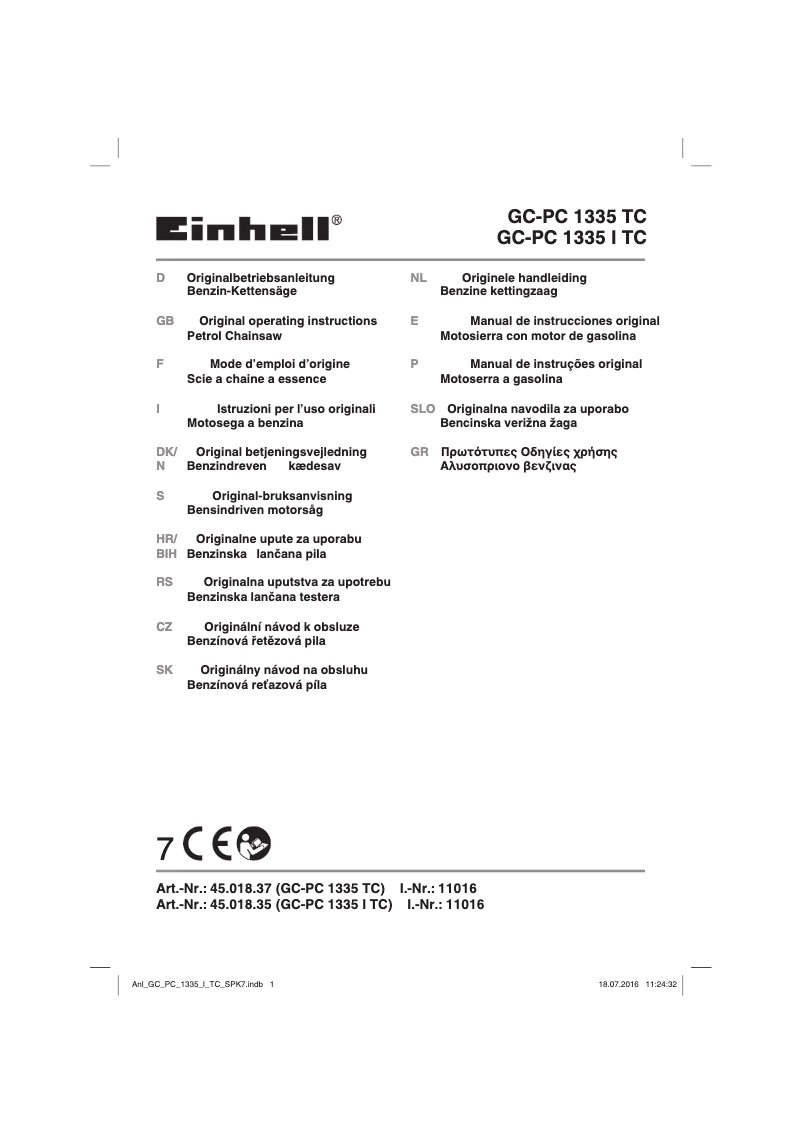 Page n°1 - Manuel utilisateur Einhell GC-PC 1335 TC