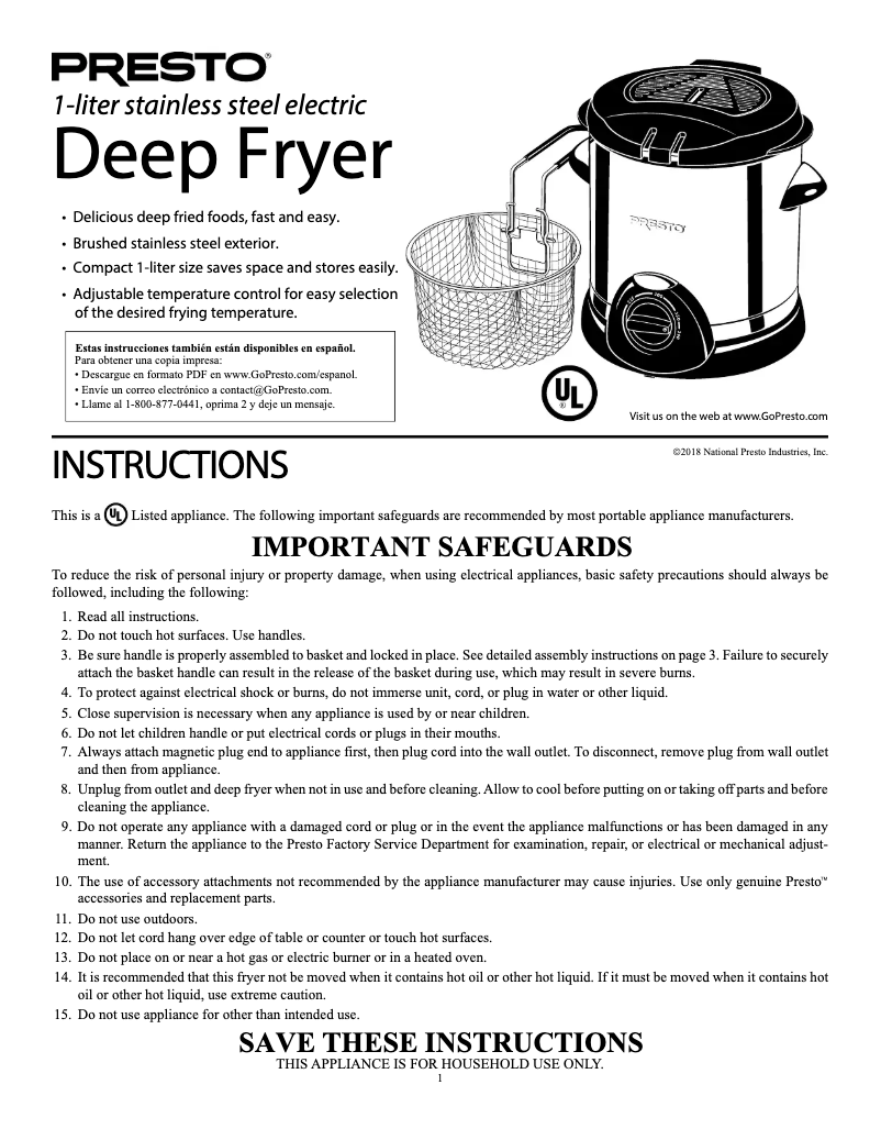 Page 1 de la notice Manuel utilisateur Presto 05470