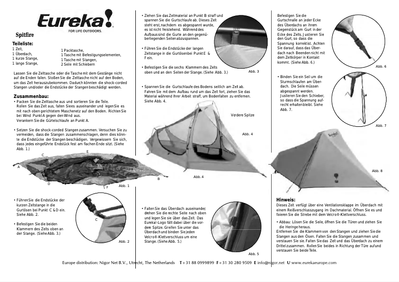 Page 1 de la notice Manuel utilisateur Eureka Spitfire Solo