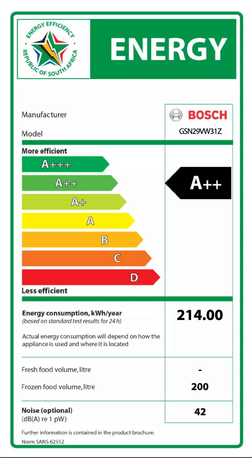 Page 1 de la notice Label énergétique Bosch GSN29VW31Z