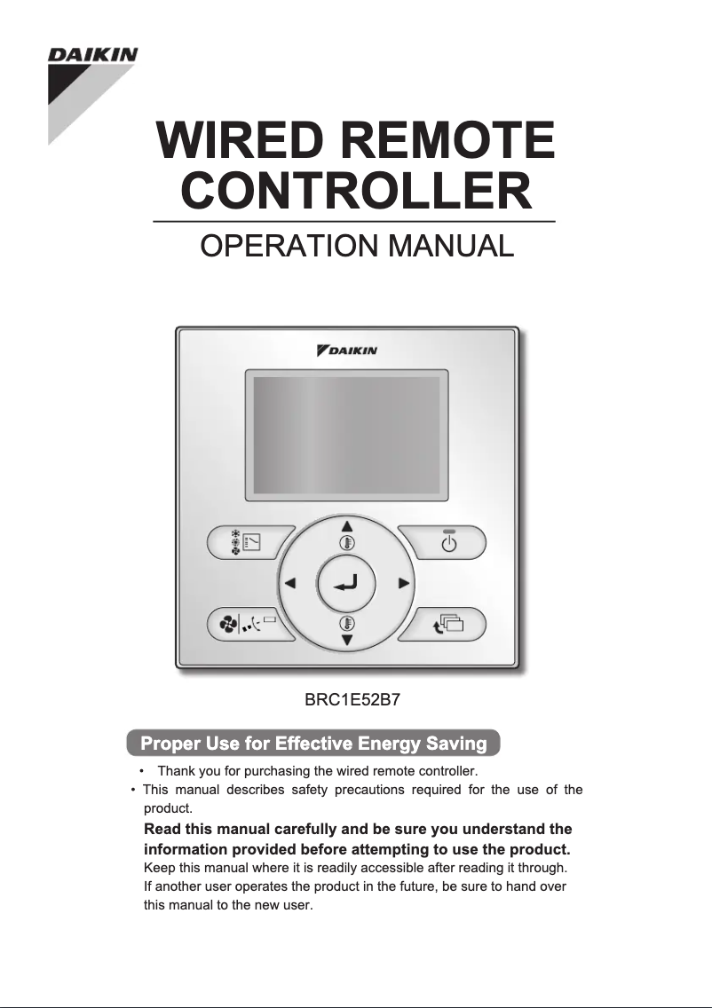 Page 1 de la notice Manuel utilisateur Daikin BRC1E52B