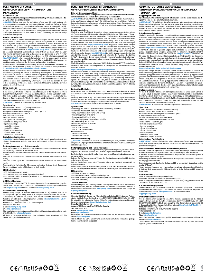 Page 1 de la notice Manuel utilisateur Shelly Flood