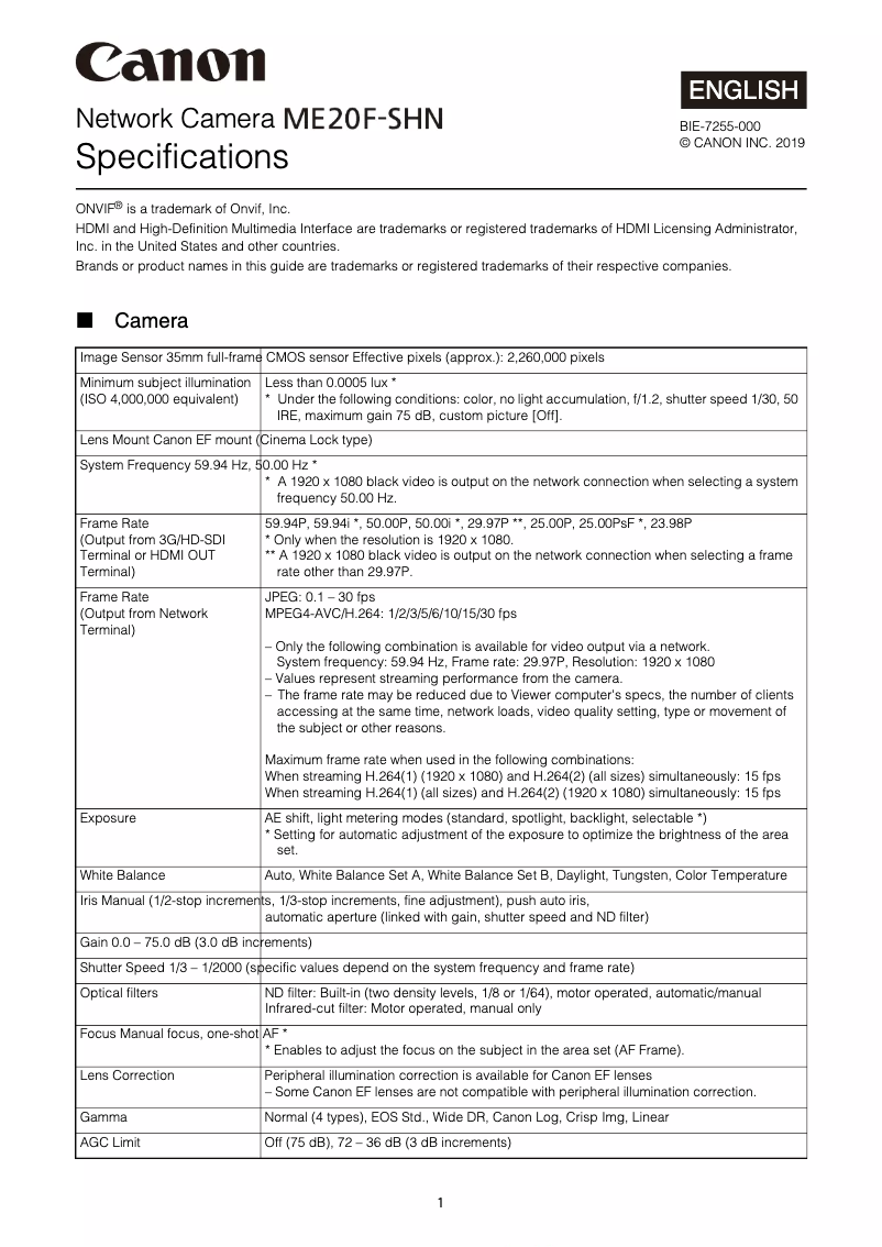Página 1 del manual Ficha técnica Canon ME20F-SHN