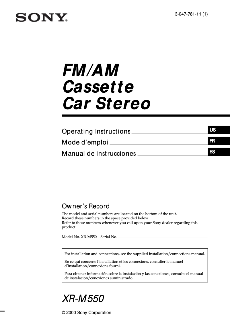 Página 1 del manual Manual de usuario Sony XR-M550