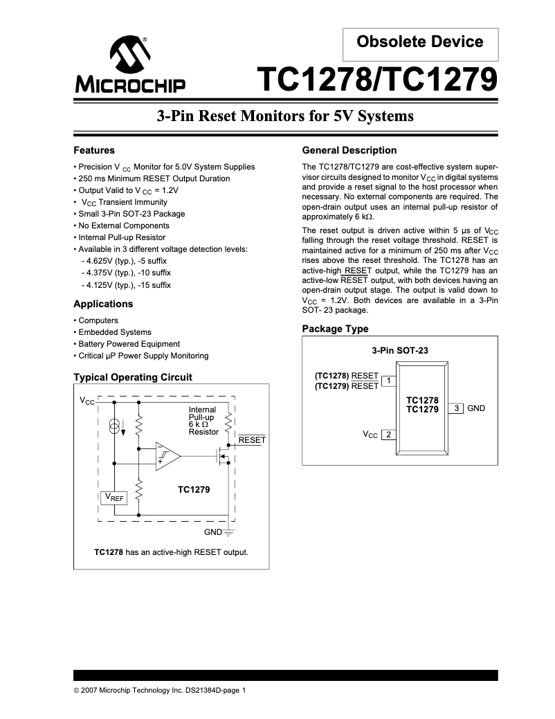 Page 1 de la notice Fiche technique Microchip TC1279
