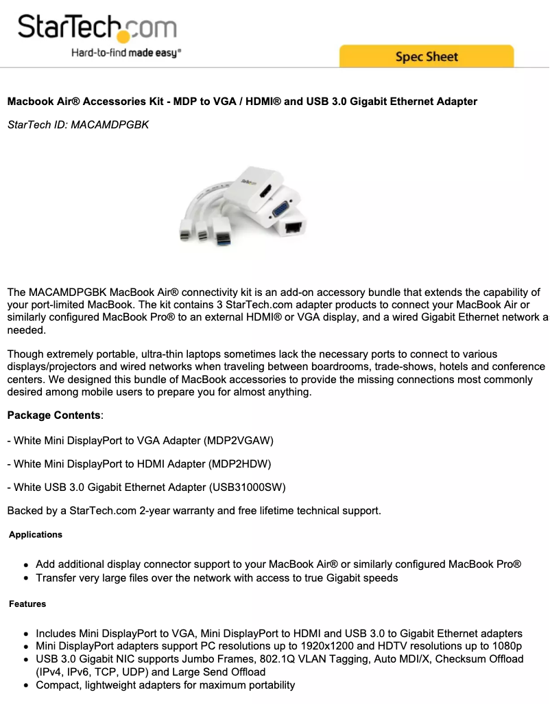 Page 1 de la notice Manuel utilisateur StarTech.com MACAMDPGBK