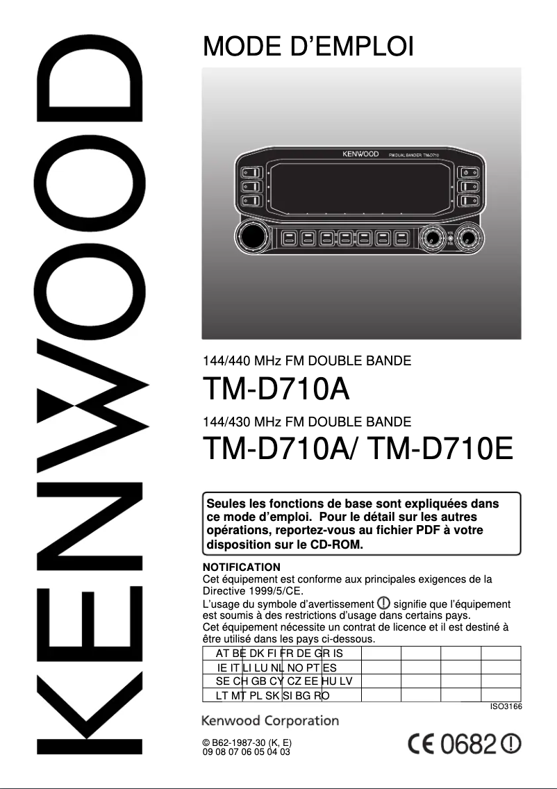 Page 1 de la notice Manuel utilisateur Kenwood TM-D710E