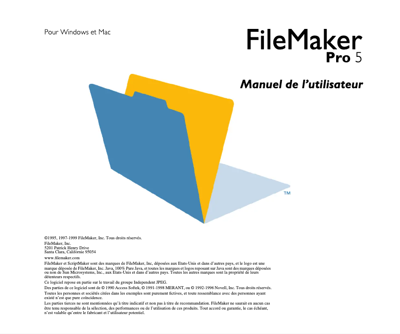 Page 1 de la notice Manuel utilisateur FileMaker Pro 5