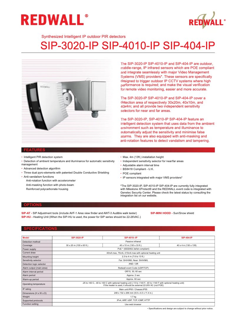 Image de la première page du manuel de l'appareil Redwall SIP-3020-IP-BOX