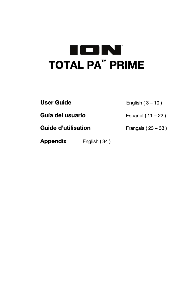 Page n°1 - Manuel utilisateur ION Total PA Prime