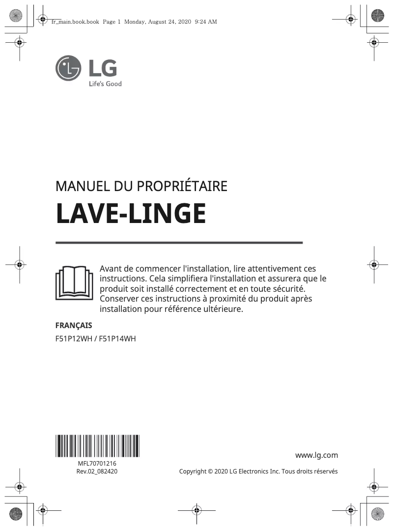 Page 1 de la notice Manuel utilisateur LG F51P12WH