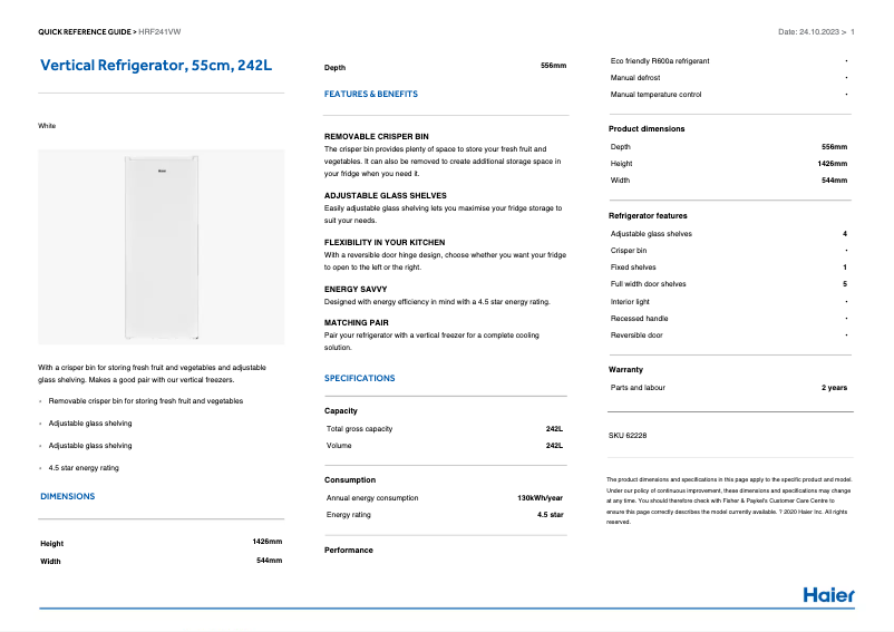 Image de la première page du manuel de l'appareil HRF241VW