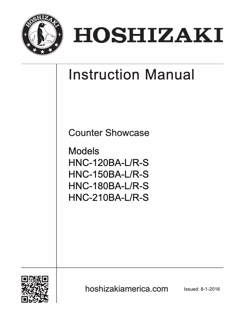 Page 1 de la notice Manuel utilisateur Hoshizaki HNC-210BA