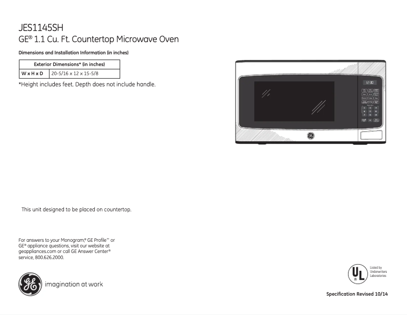 Página 1 del manual Ficha técnica GE JES1145SHSS