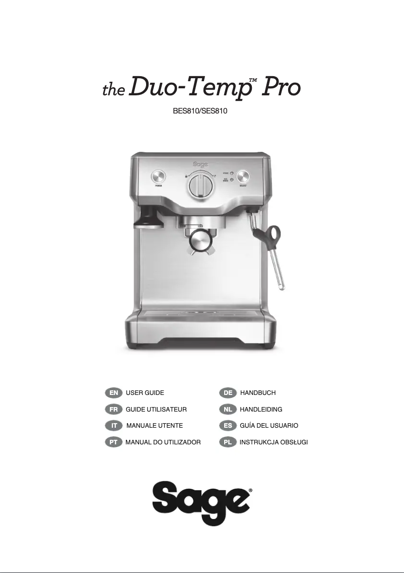 Page n°1 - Manuel utilisateur Sage the Duo-Temp Pro SES810