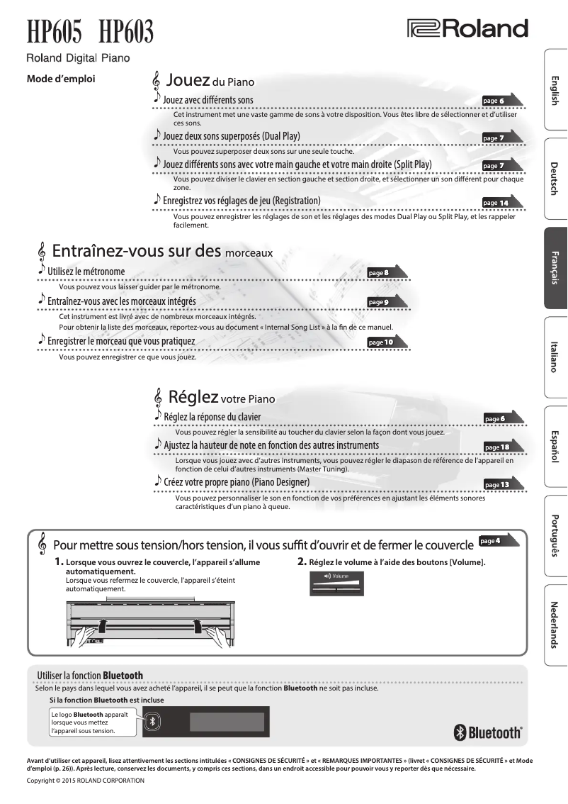 Page n°1 - Manuel utilisateur Roland HP603