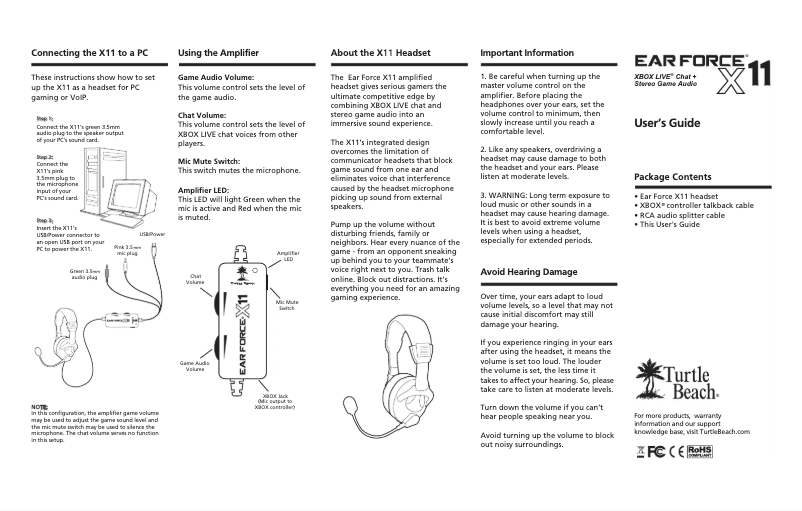 Page 1 de la notice Manuel utilisateur Turtle Beach Ear Force X11