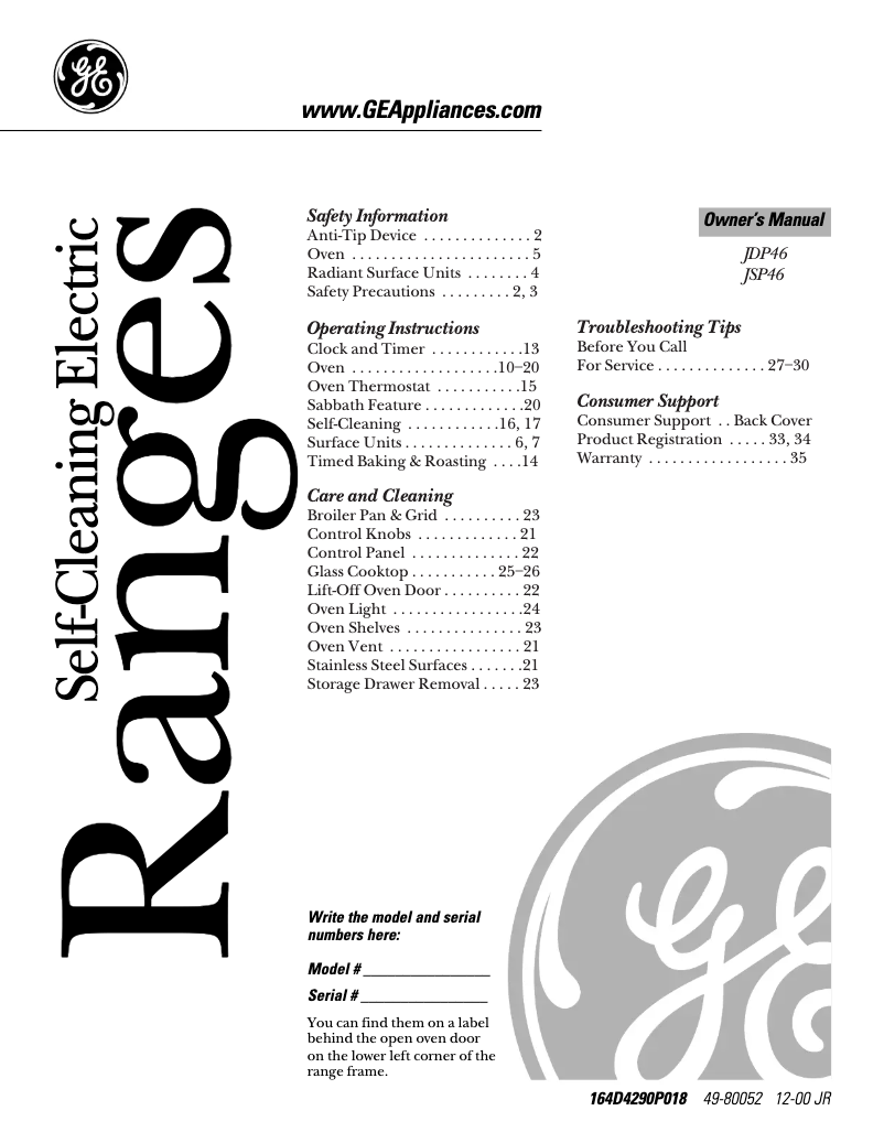 Image de la première page du manuel de l'appareil Profile JDP46CDCC