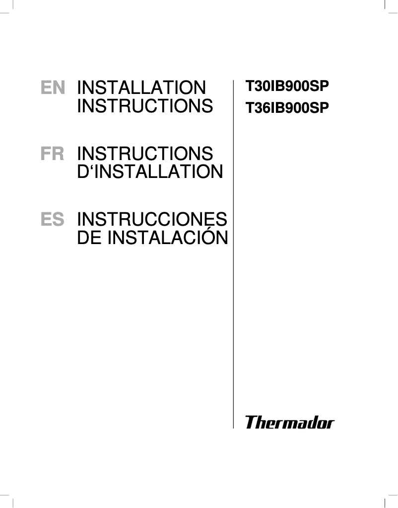 Page n°1 - Guide d'installation Thermador T30IB900SP