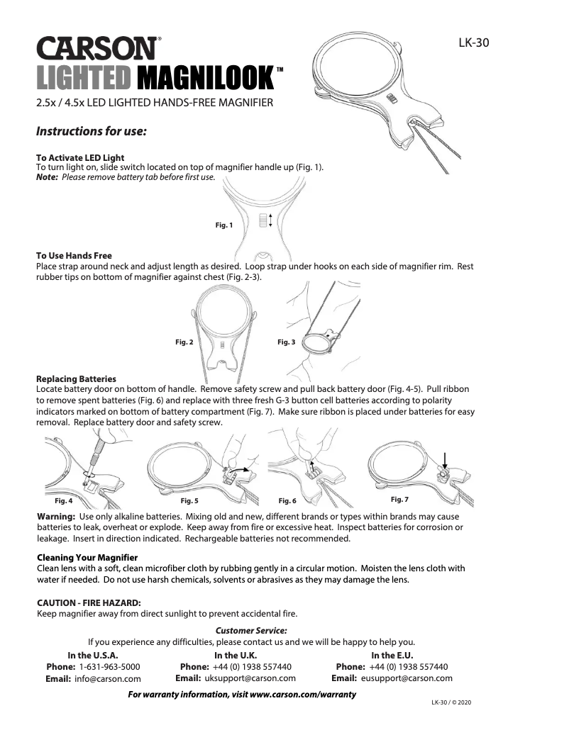 Page 1 de la notice Manuel utilisateur Carson LK-30