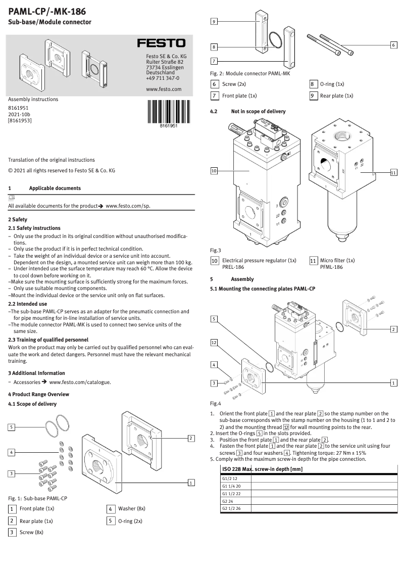 Page 1 de la notice Manuel utilisateur Festo PAML-CP-186-HP3-G14