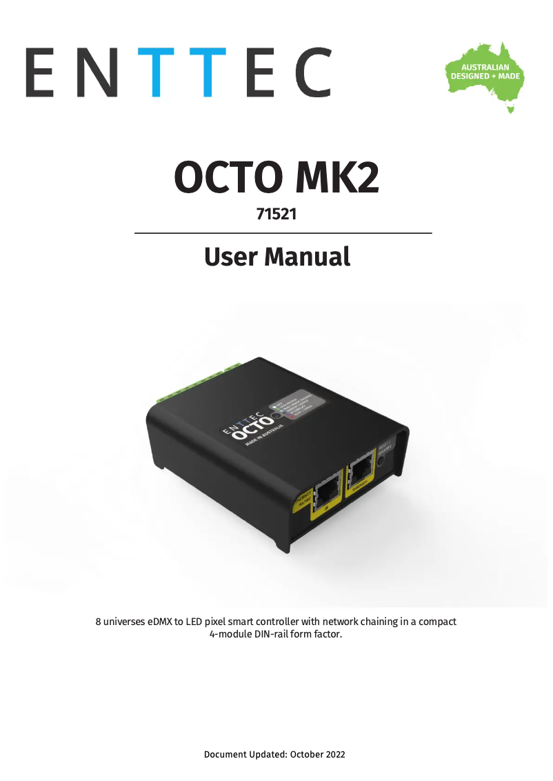 Page 1 de la notice Manuel utilisateur Enttec Octo Mk2