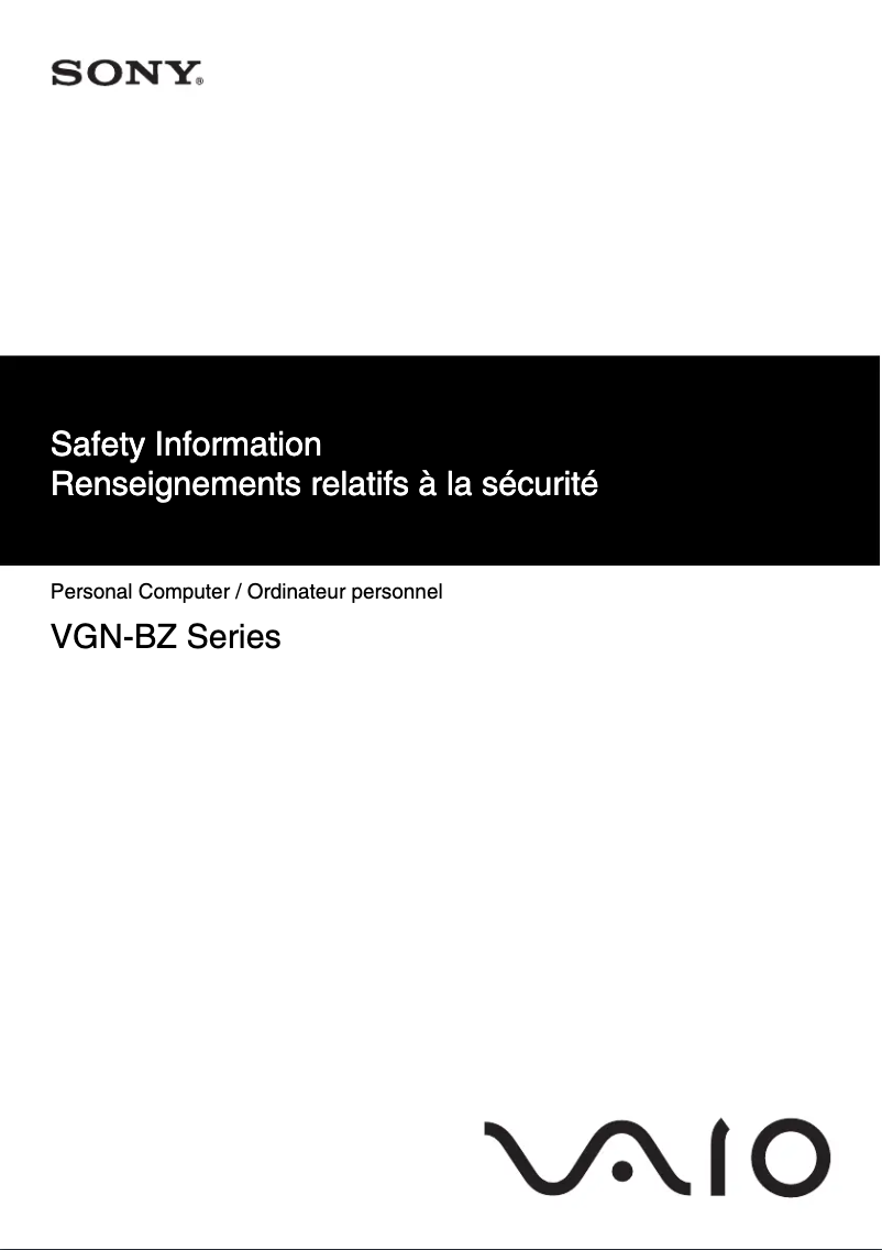 Image de la première page du manuel de l'appareil Vaio VGN-BZ540N
