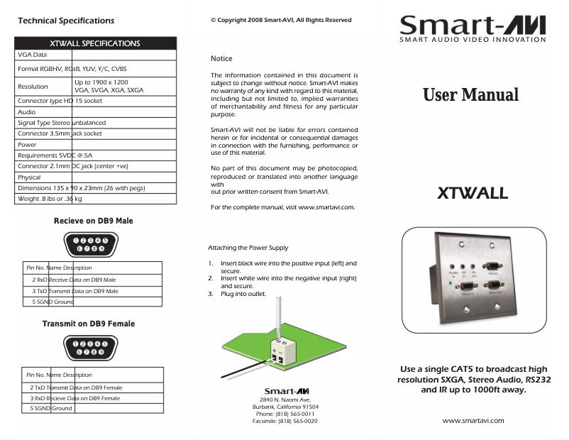 Page 1 de la notice Manuel utilisateur Smart-AVI XTWALL