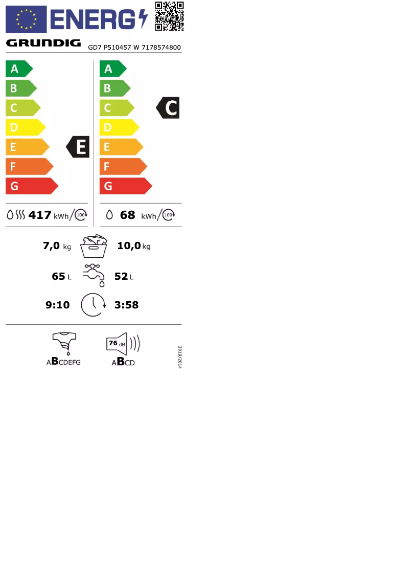 Page n°1 - Label énergétique Grundig GD7P510457W