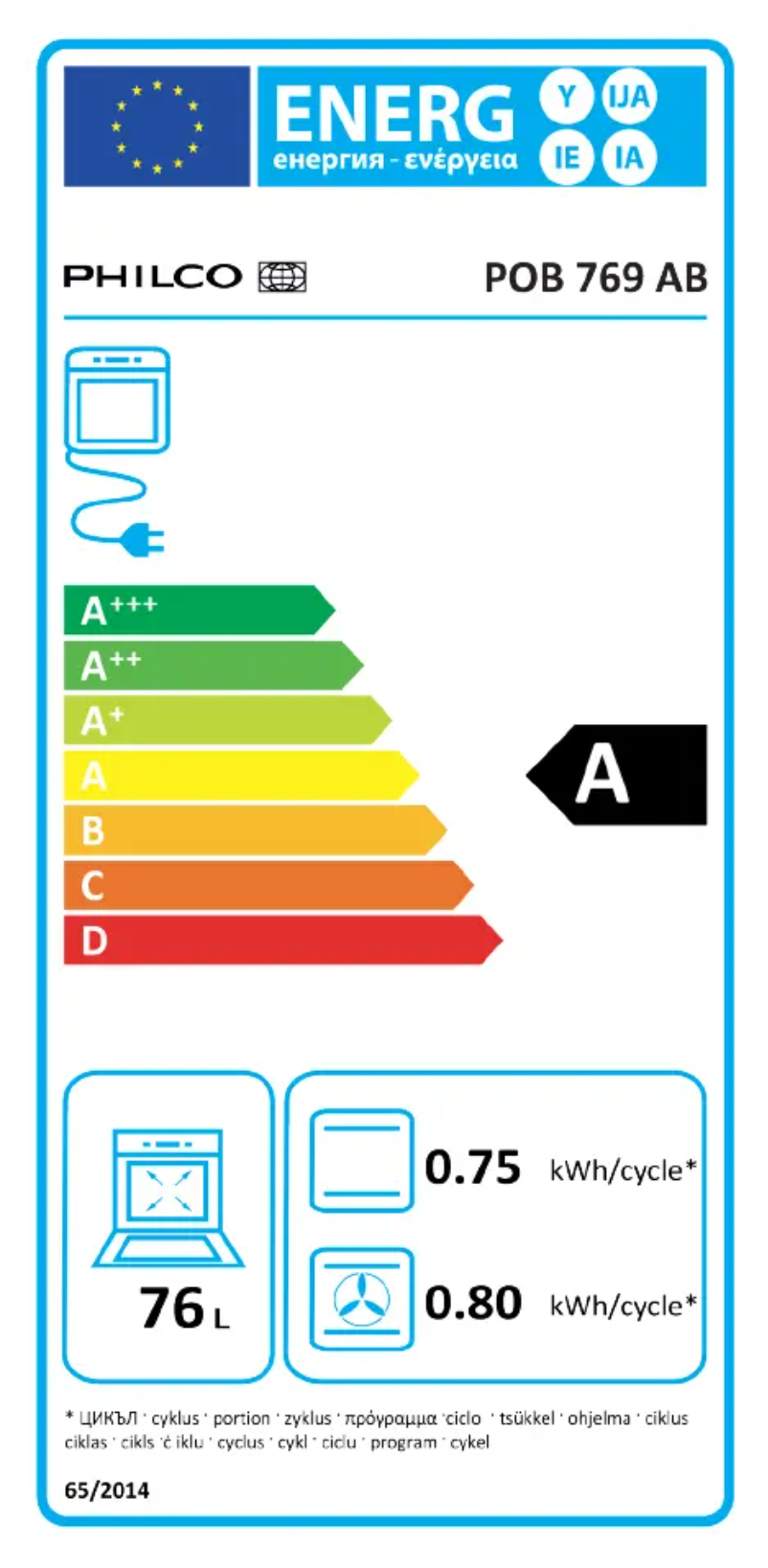 Page n°1 - Label énergétique Philco POB 769 AB