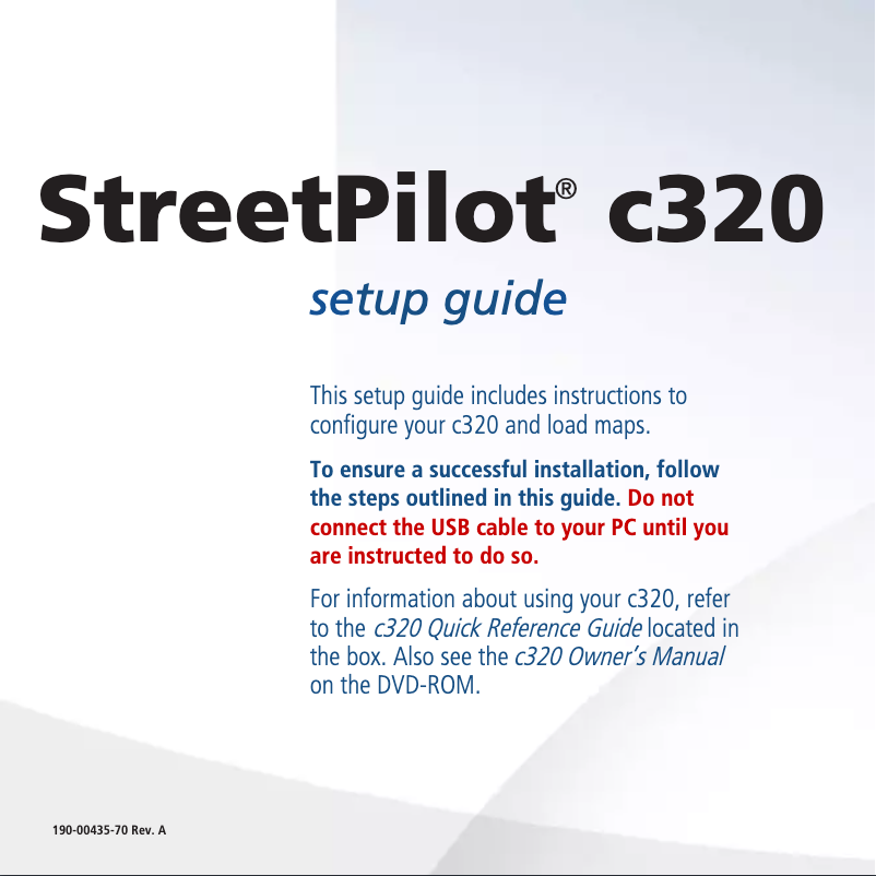 Page n°1 - Guide d'installation Garmin StreetPilot c320