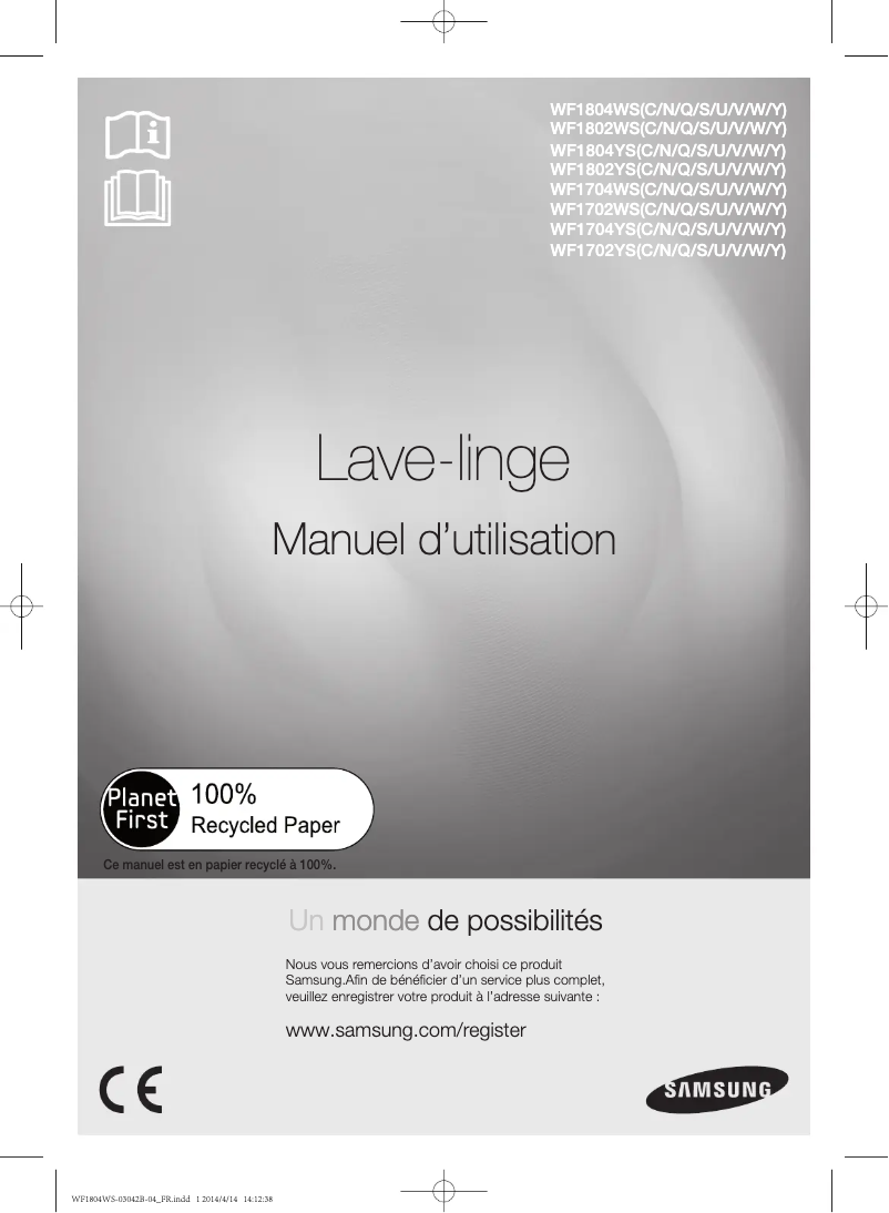 Page 1 de la notice Manuel utilisateur Samsung WF1804WSV